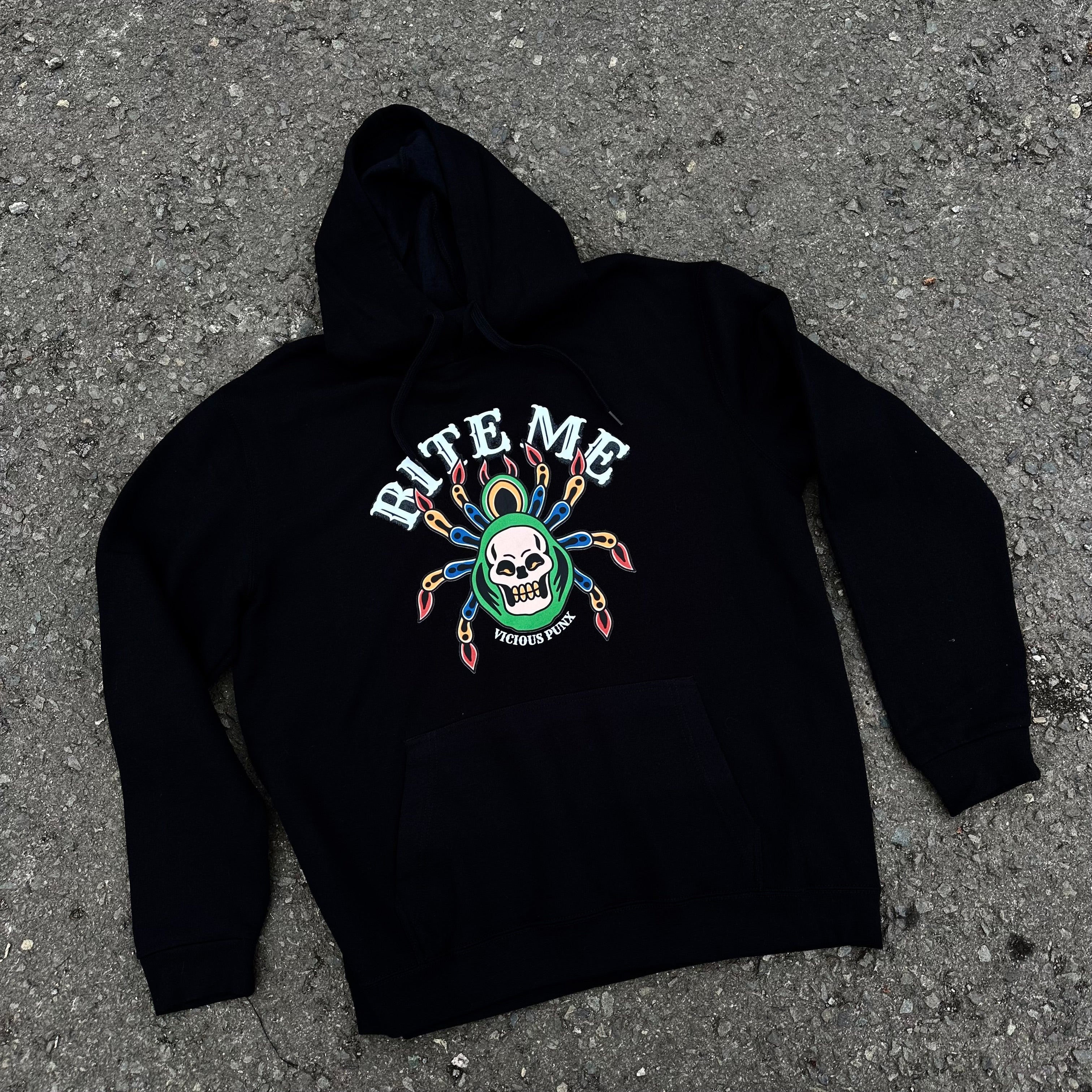 SPIDER BITE ME HOODED SWEATSHIRT-Vicious Punx-Vicious Punx