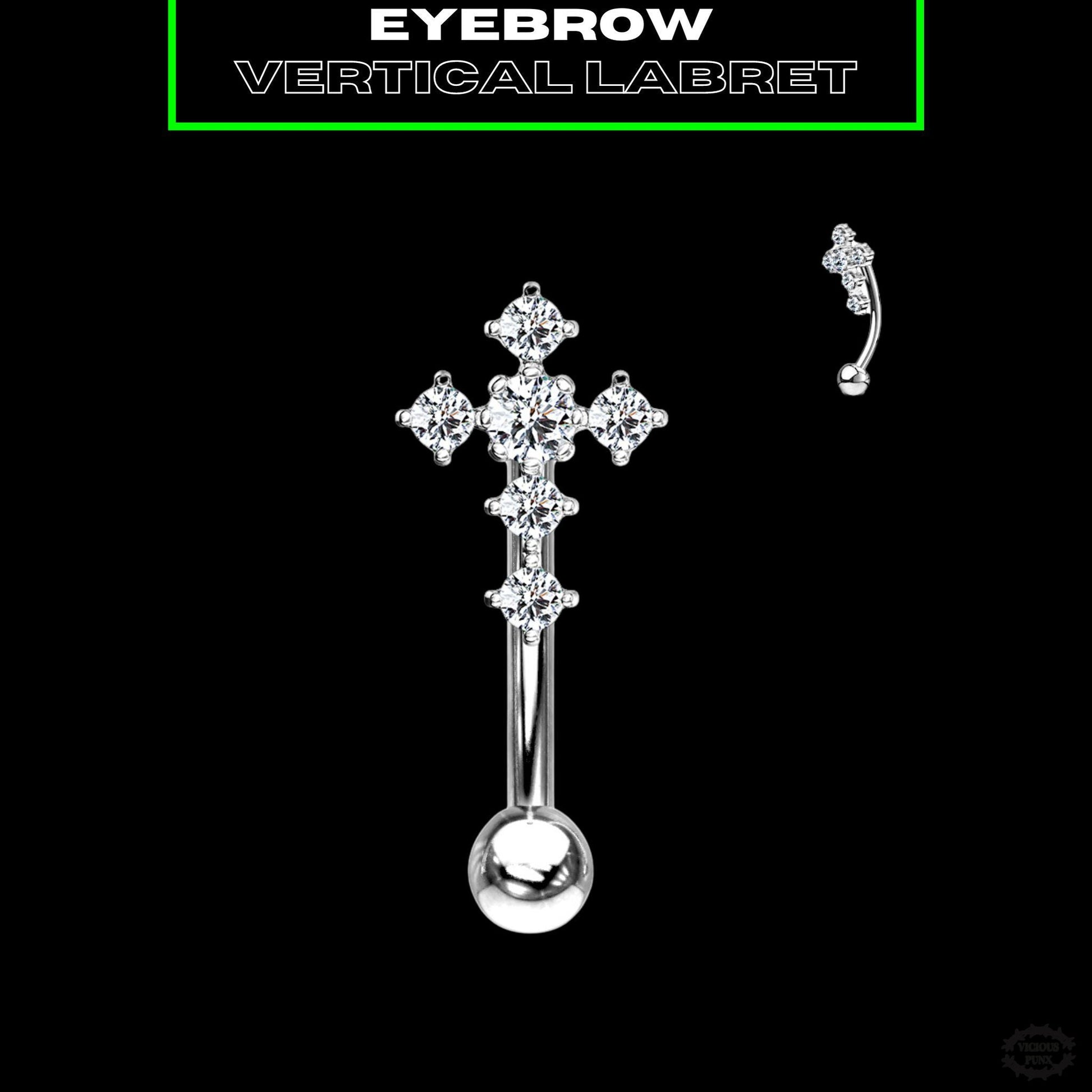 CZ CROSS VERTICAL LABRET / EYEBROW