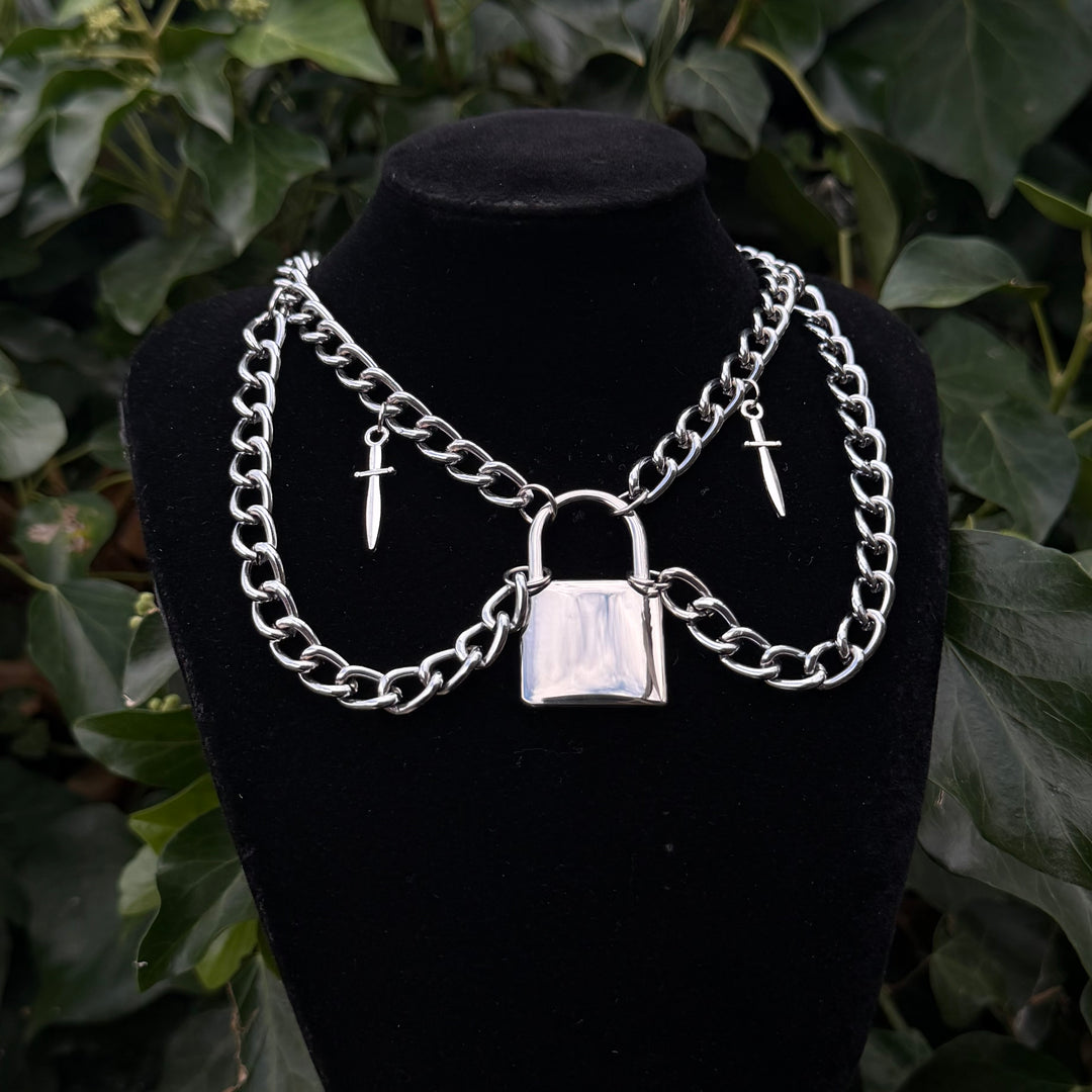 CHAINED LOCK & DAGGER NECKLACE
