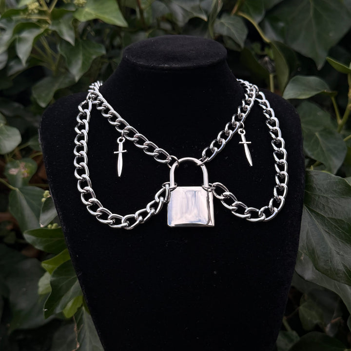 CHAINED LOCK & DAGGER NECKLACE