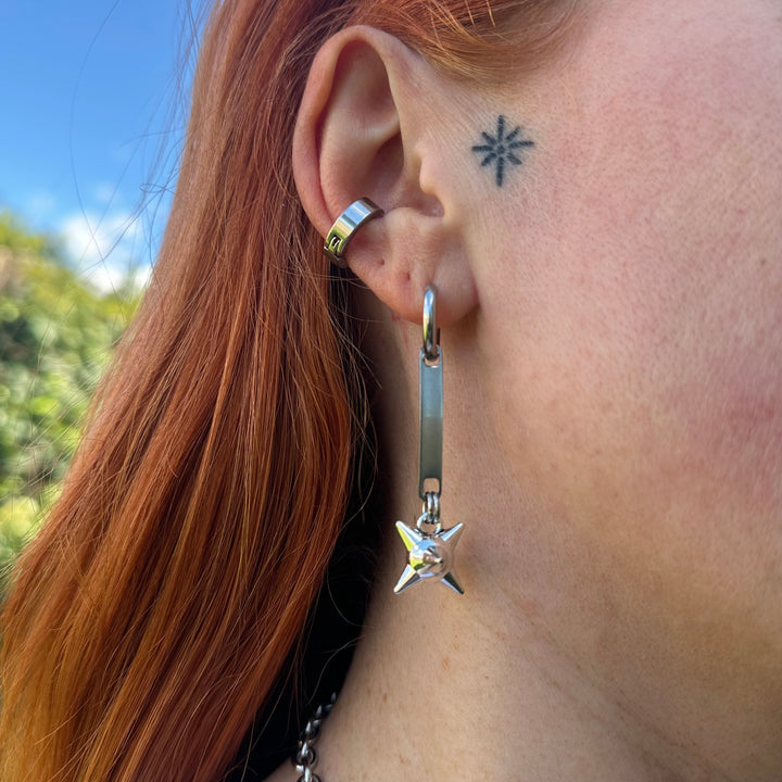 FLAIL TAG HOOP EARRINGS