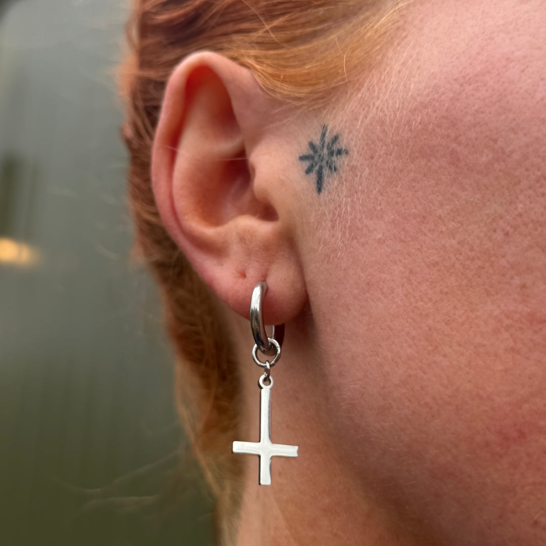 INVERTED CROSS HOOP EARRINGS
