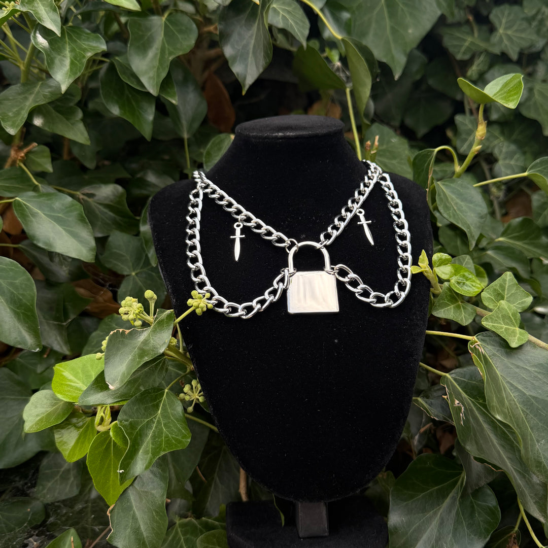 CHAINED LOCK & DAGGER NECKLACE
