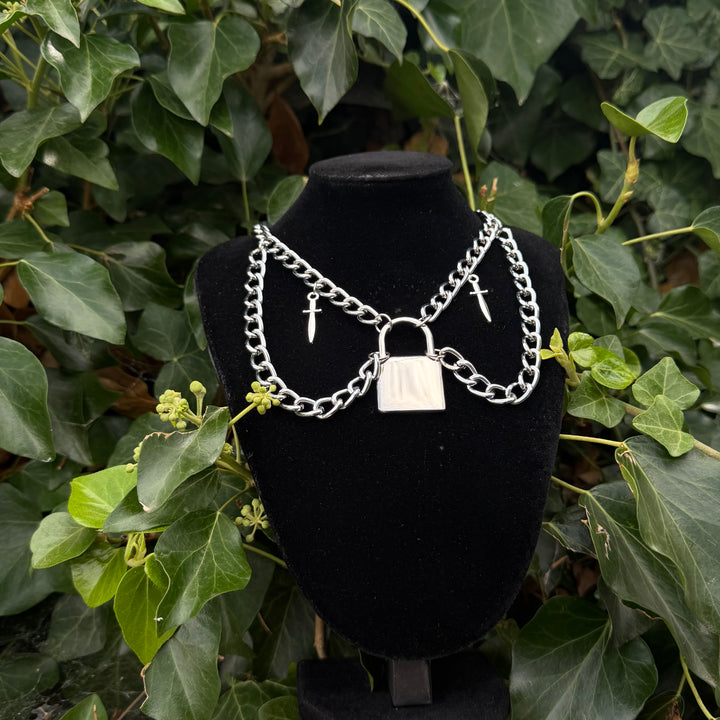 CHAINED LOCK & DAGGER NECKLACE