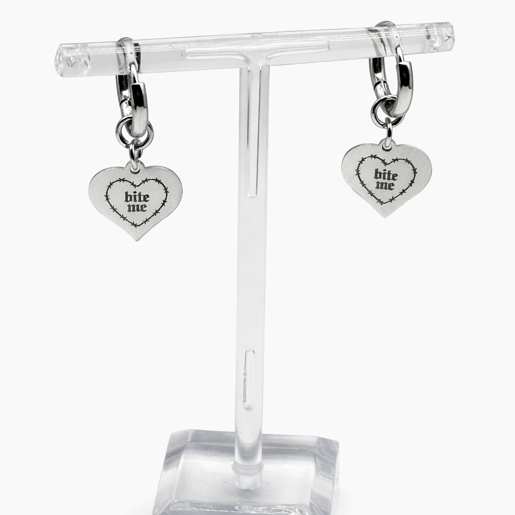 BITE ME BARBED WIRE HEART EARRINGS