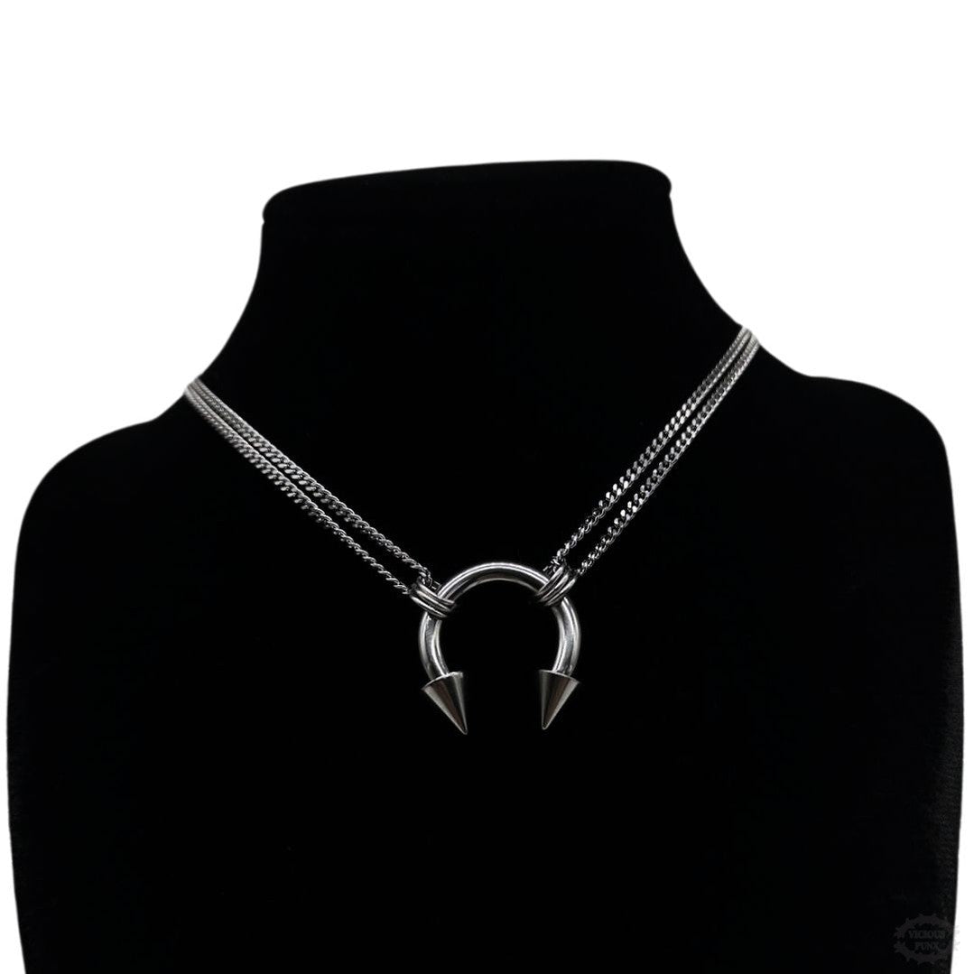 DOUBLE CHAIN SPIKE NECKLACE-Vicious Punx-Vicious Punx