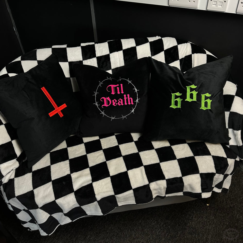 666 GOTHIC EMBROIDERED 18X18 CUSHION-Vicious Punx-Vicious Punx