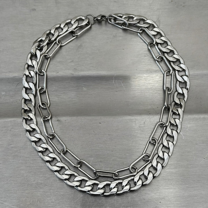 MIXED CURB & PAPERCLIP NECKLACE