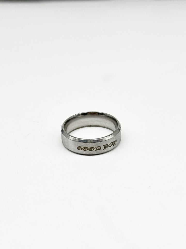 GOOD BOY ENGRAVED STAINLESS STEEL RING