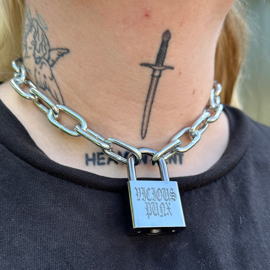 PERSONALISED CHUNKY STEEL LOCK NECKLACE