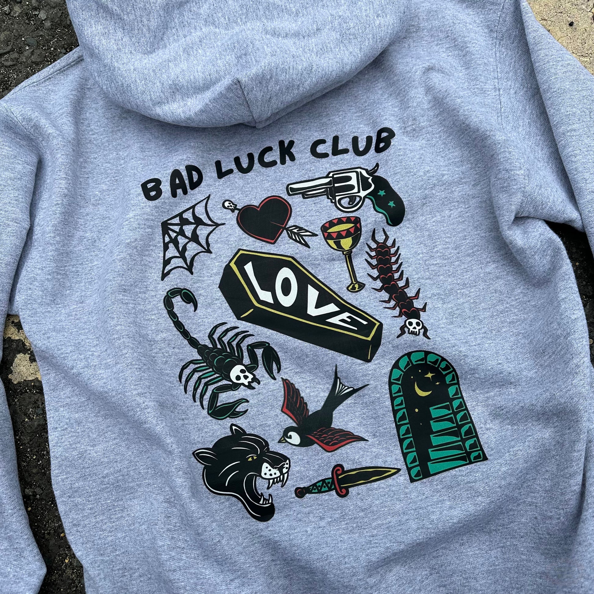 BAD LUCK CLUB TATTOO HOODIE - VARIOUS COLOURS