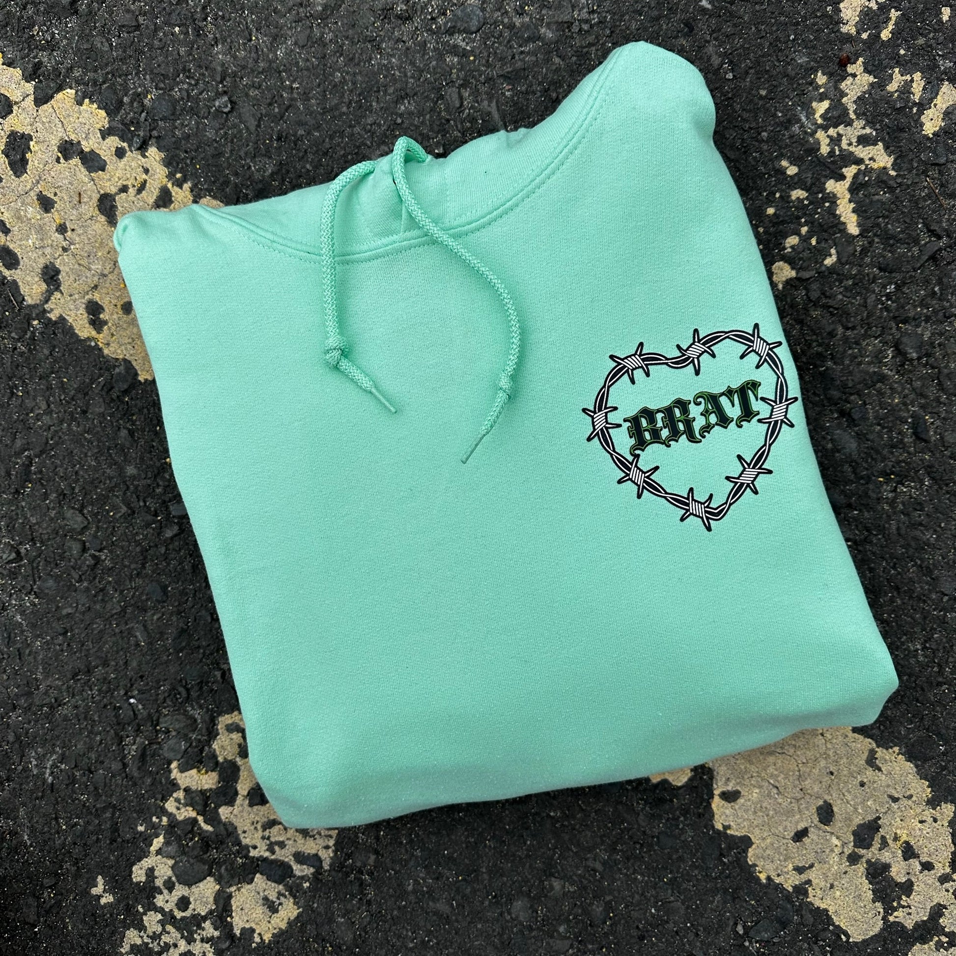 Sample Sale - Brat Barbed Heart Mint Green Hoodie - Medium - (79)