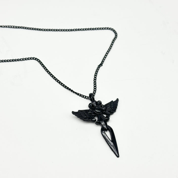 SALE - BLACK WINGED HEART NECKLACE