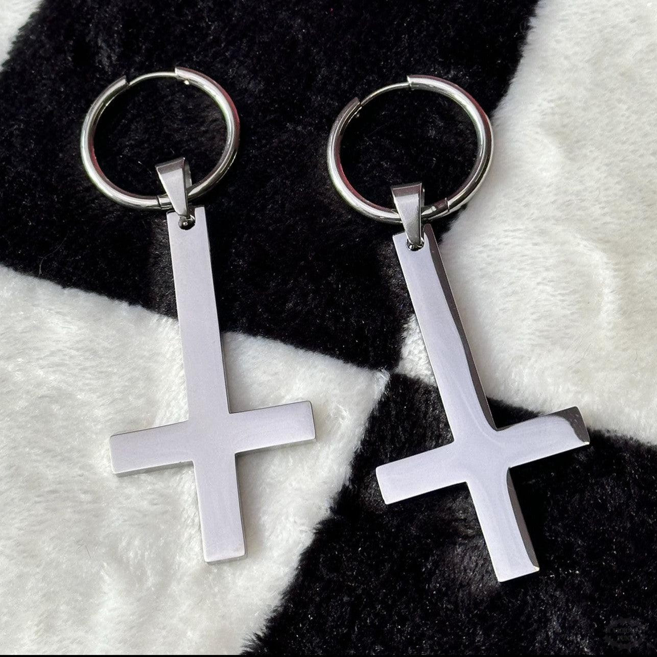 XL INVERTED CROSS HOOP EARRINGS-Vicious Punx-Vicious Punx