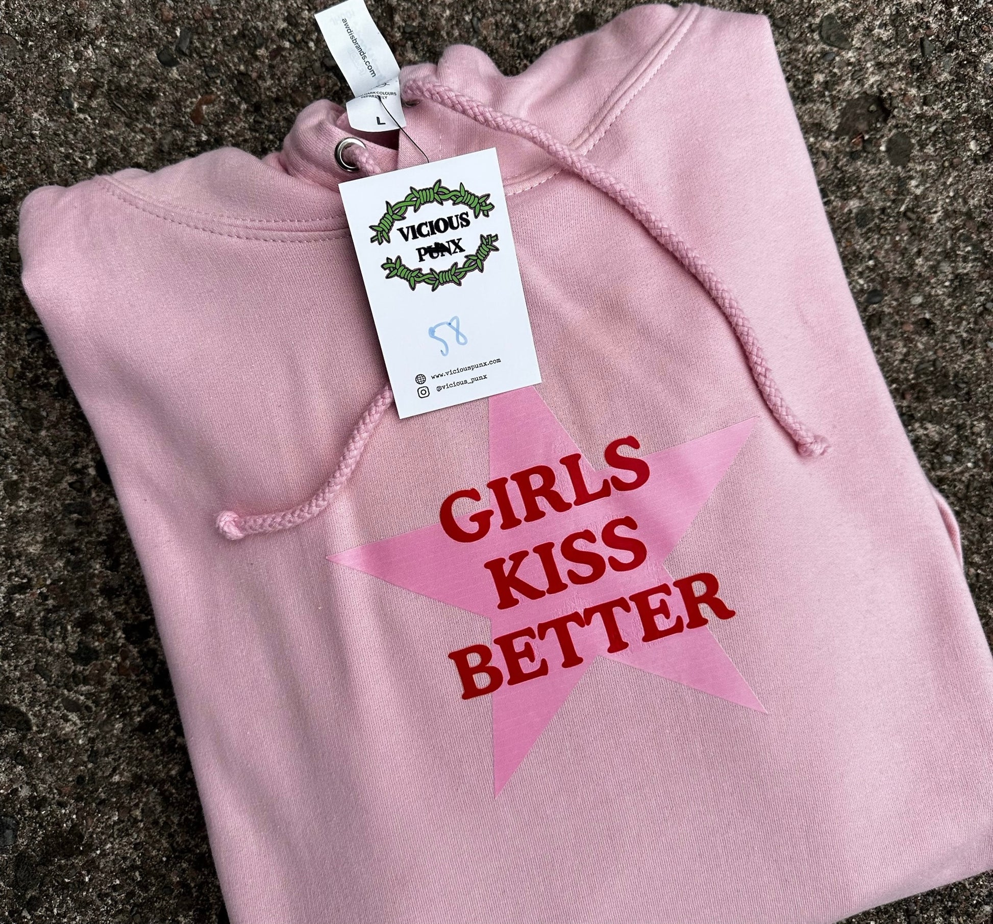 Sample Sale - Girls Kiss Better Pink Hoodie - Large - (58)