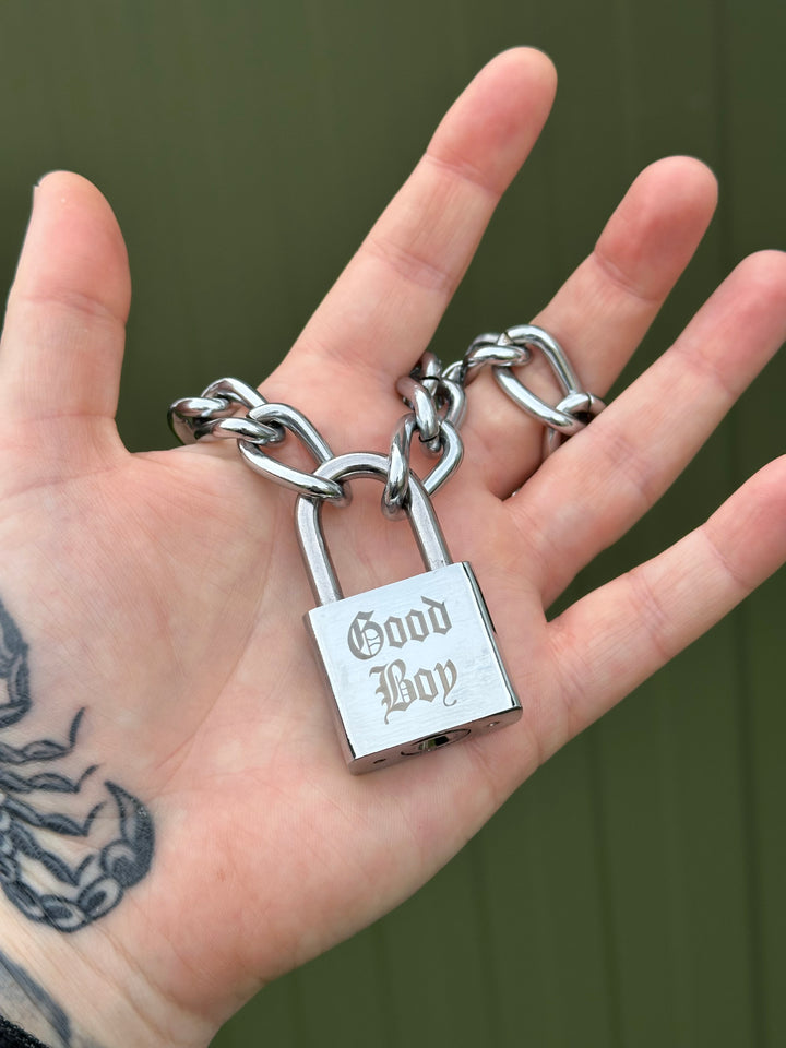 CHUNKY SILVER PADLOCK NECKLACE