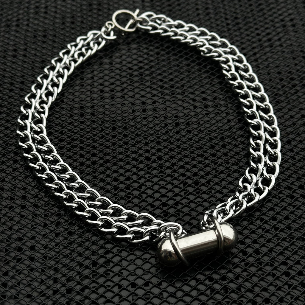 Double Chain Barbell Necklace – Unisex Goth Choker