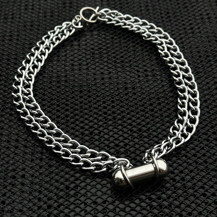 Double Chain Barbell Necklace – Unisex Goth Choker