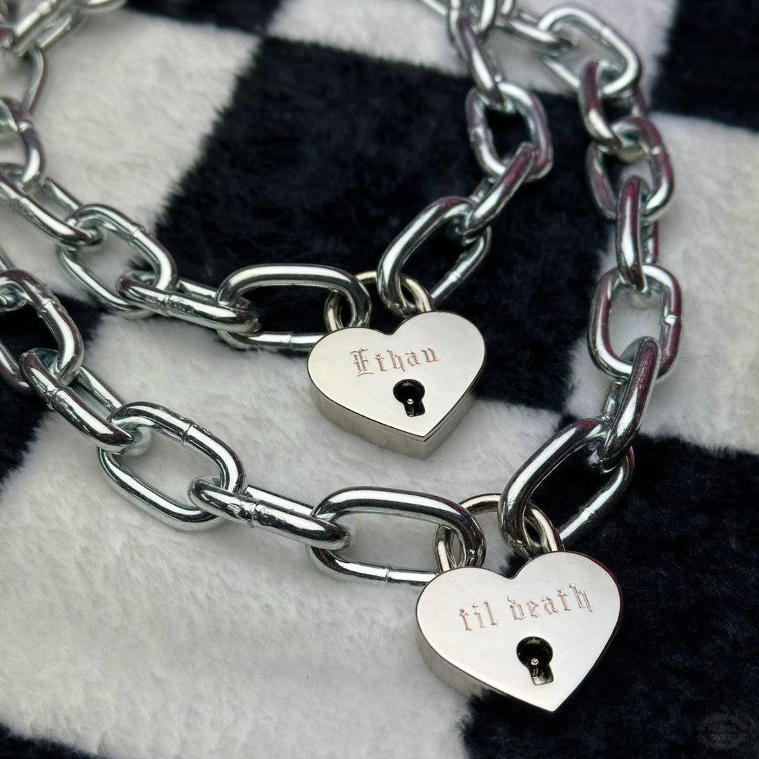 TIL DEATH HEART PADLOCK NECKLACE - PERSONALISED-Vicious Punx-Vicious Punx