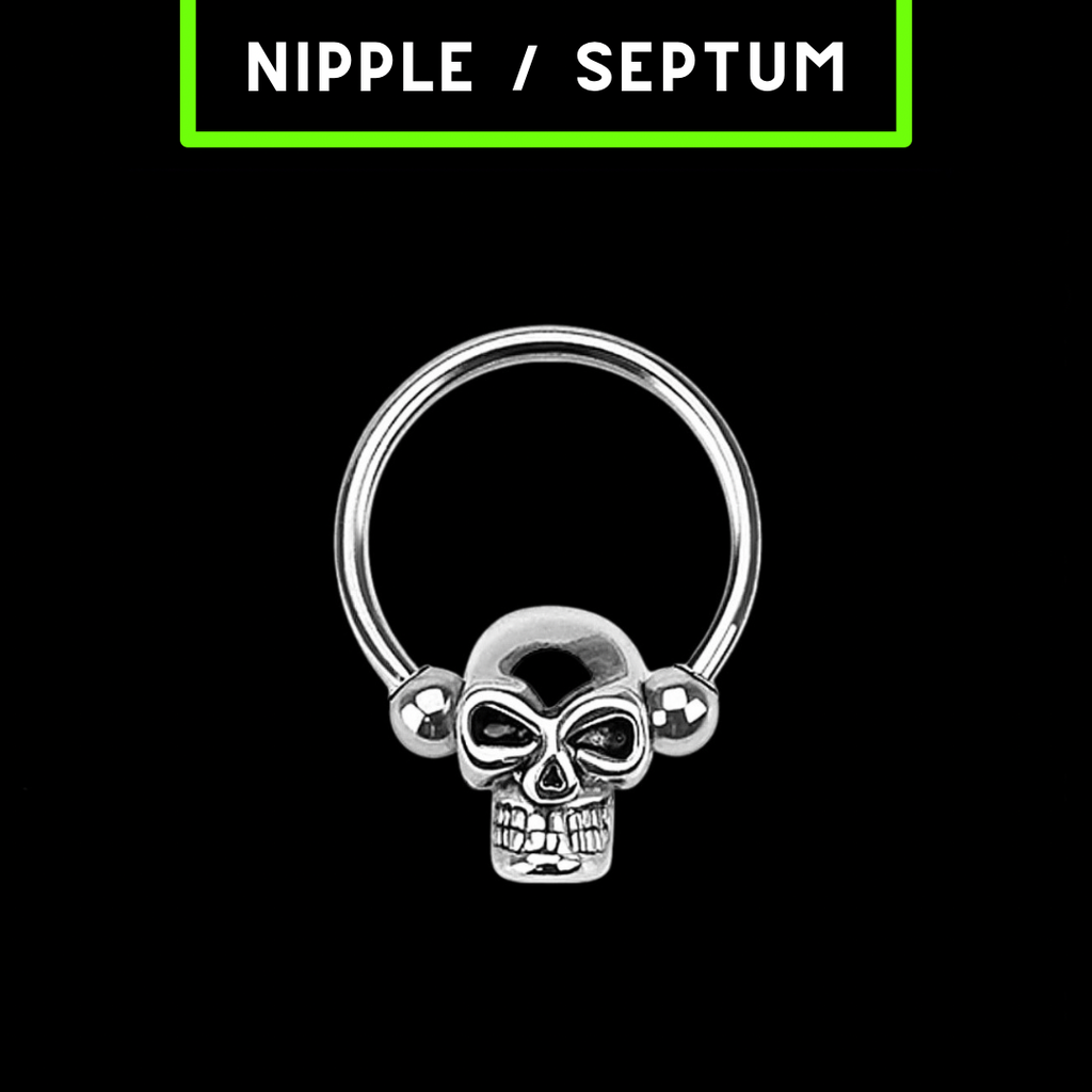 Gothic Skull BCR – 1.6MM Septum or Nipple Piercing Ring (Surgical Steel)