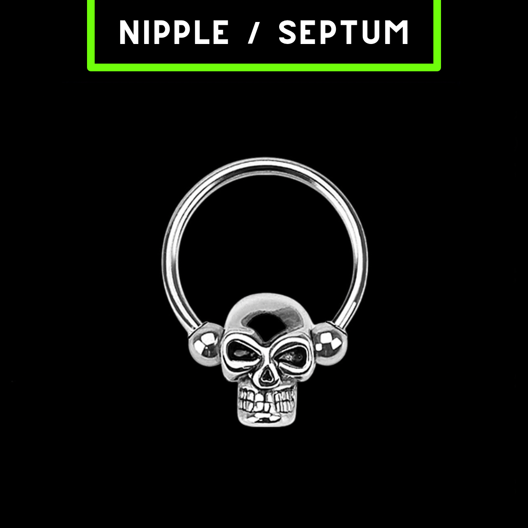 Gothic Skull BCR – 1.6MM Septum or Nipple Piercing Ring (Surgical Steel)
