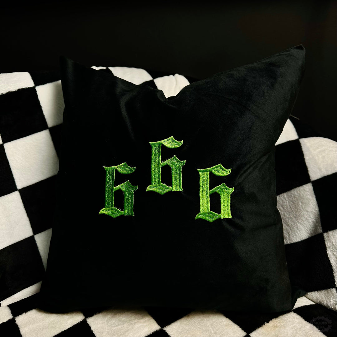 666 GOTHIC EMBROIDERED 18X18 CUSHION-Vicious Punx-Vicious Punx