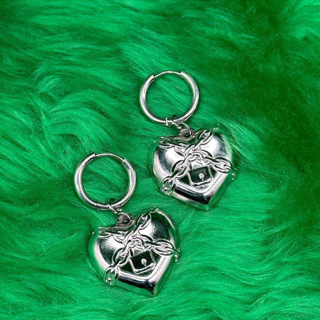 CHAINED HEART LOCK EARRINGS-Vicious Punx-Vicious Punx