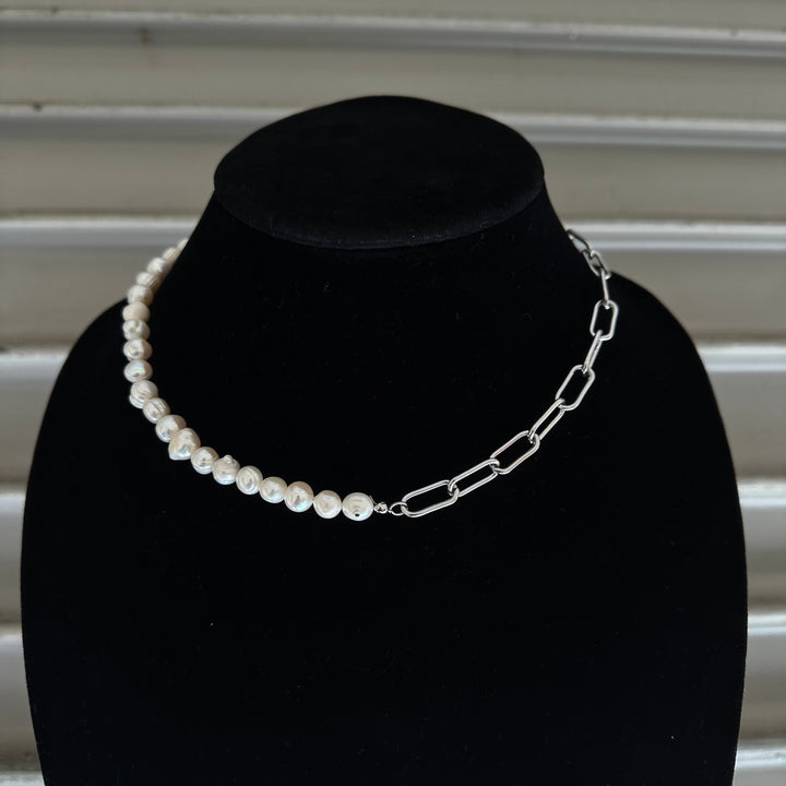 MIXED PEARL + PAPERCLIP NECKLACE
