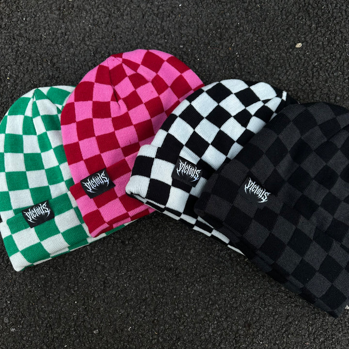 CHECKERBOARD BEANIE HAT