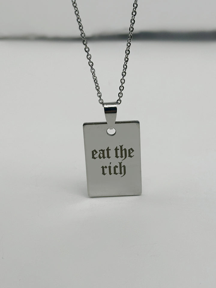 EAT THE RICH RECTANGLE NECKLACE