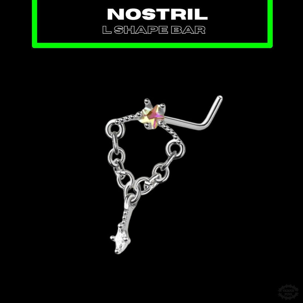 TWO STAR DANGLY L SHAPE NOSE BAR