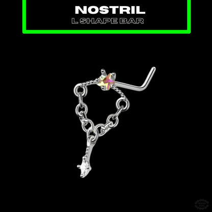 TWO STAR DANGLY L SHAPE NOSE BAR-Vicious Punx-Vicious Punx