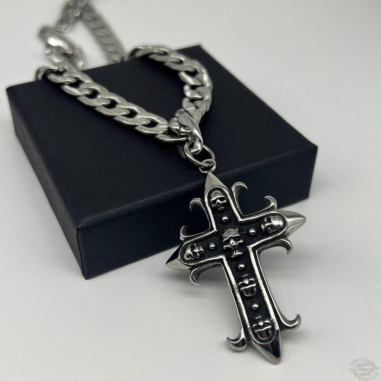 SKULL CROSS CURB NECKLACE-Vicious Punx-Vicious Punx