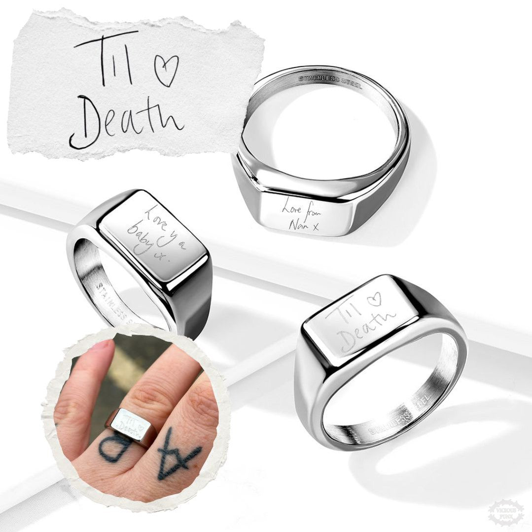 HANDWRITING SQUARE ENGRAVED RING