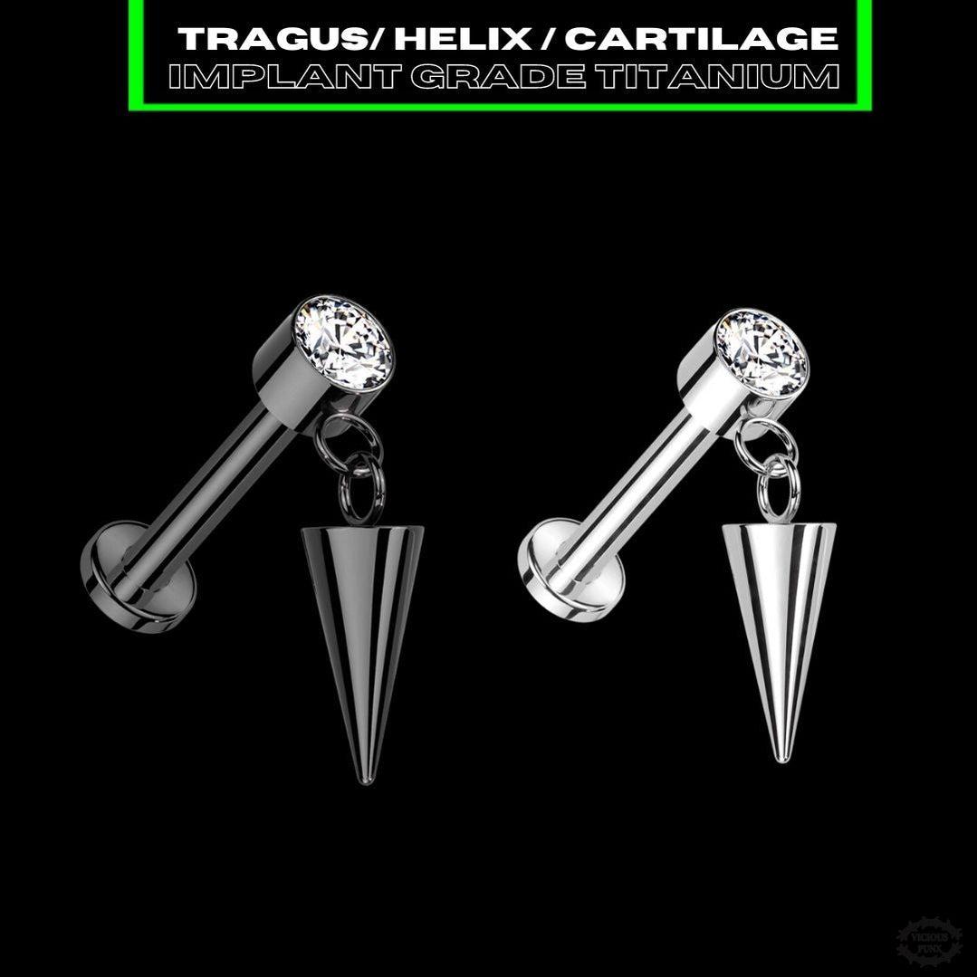 TITANIUM SPIKE TRAGUS / HELIX / CARTILAGE BAR-Vicious Punx-Vicious Punx