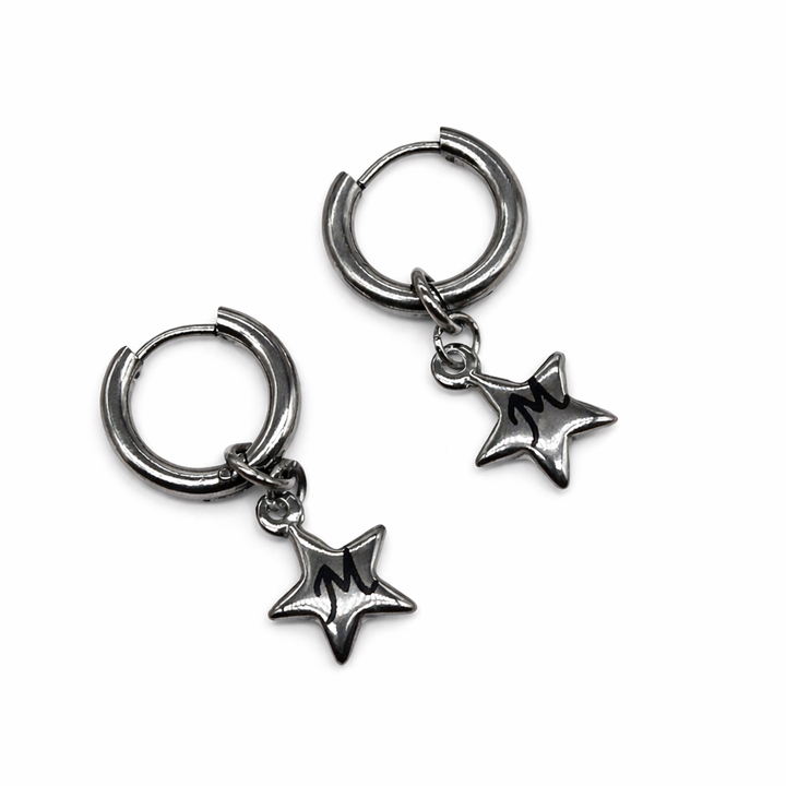 STAR INITIAL STAINLESS STEEL HOOP EARRINGS