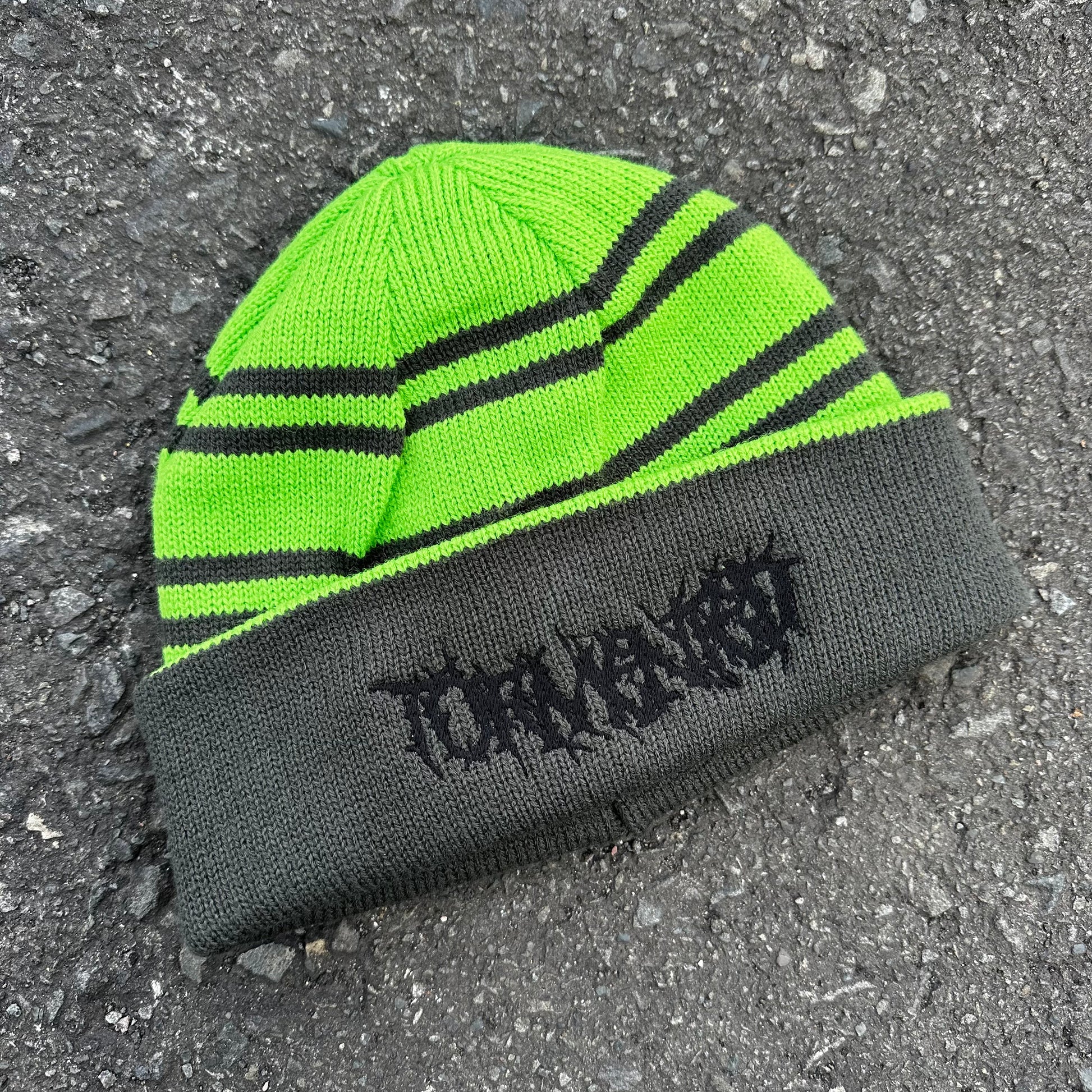 Sample Sale - Tormented Stripe Green Beanie - One Size