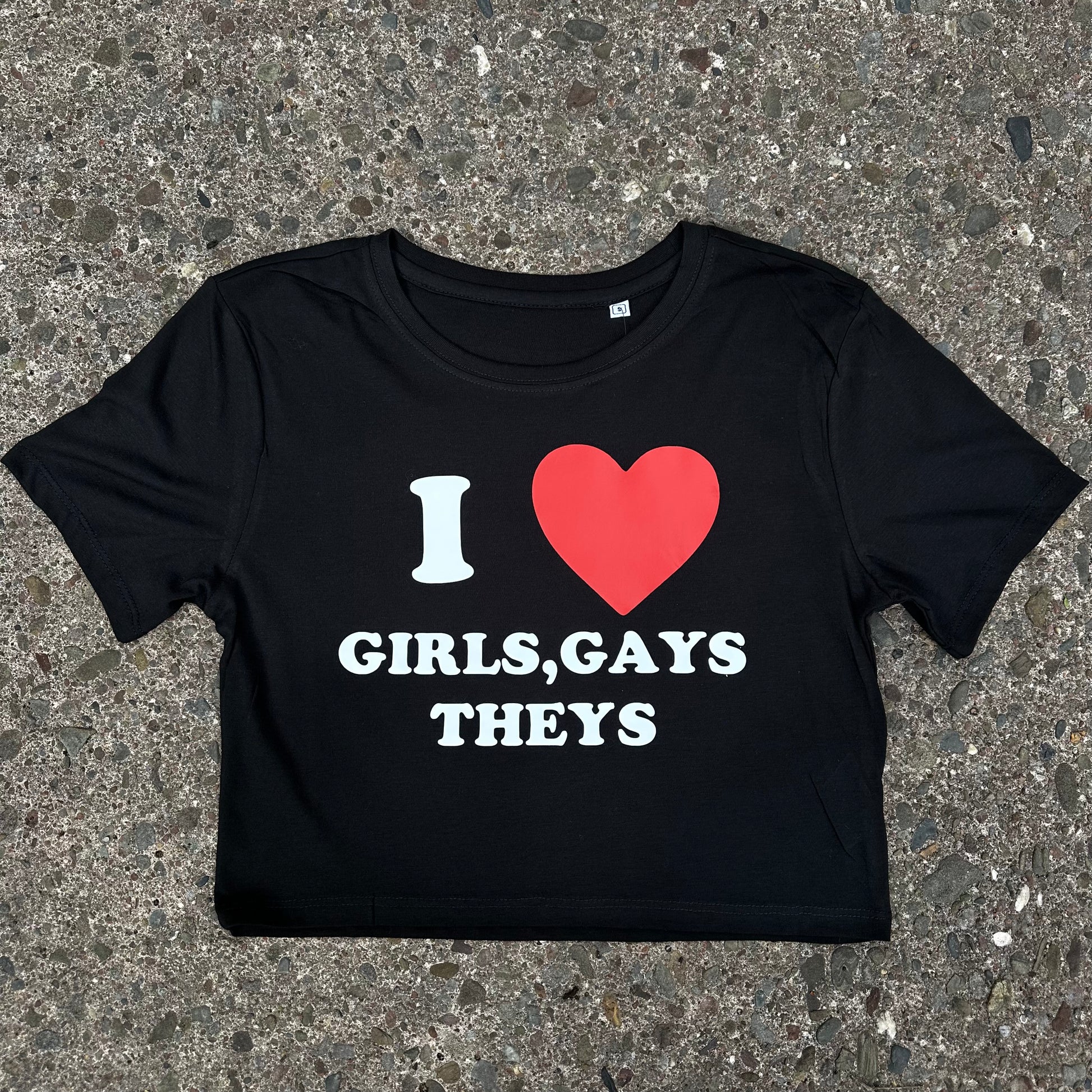 Sample Sale - I Heart Girls, Gays, Theys Black Crop Top - Small