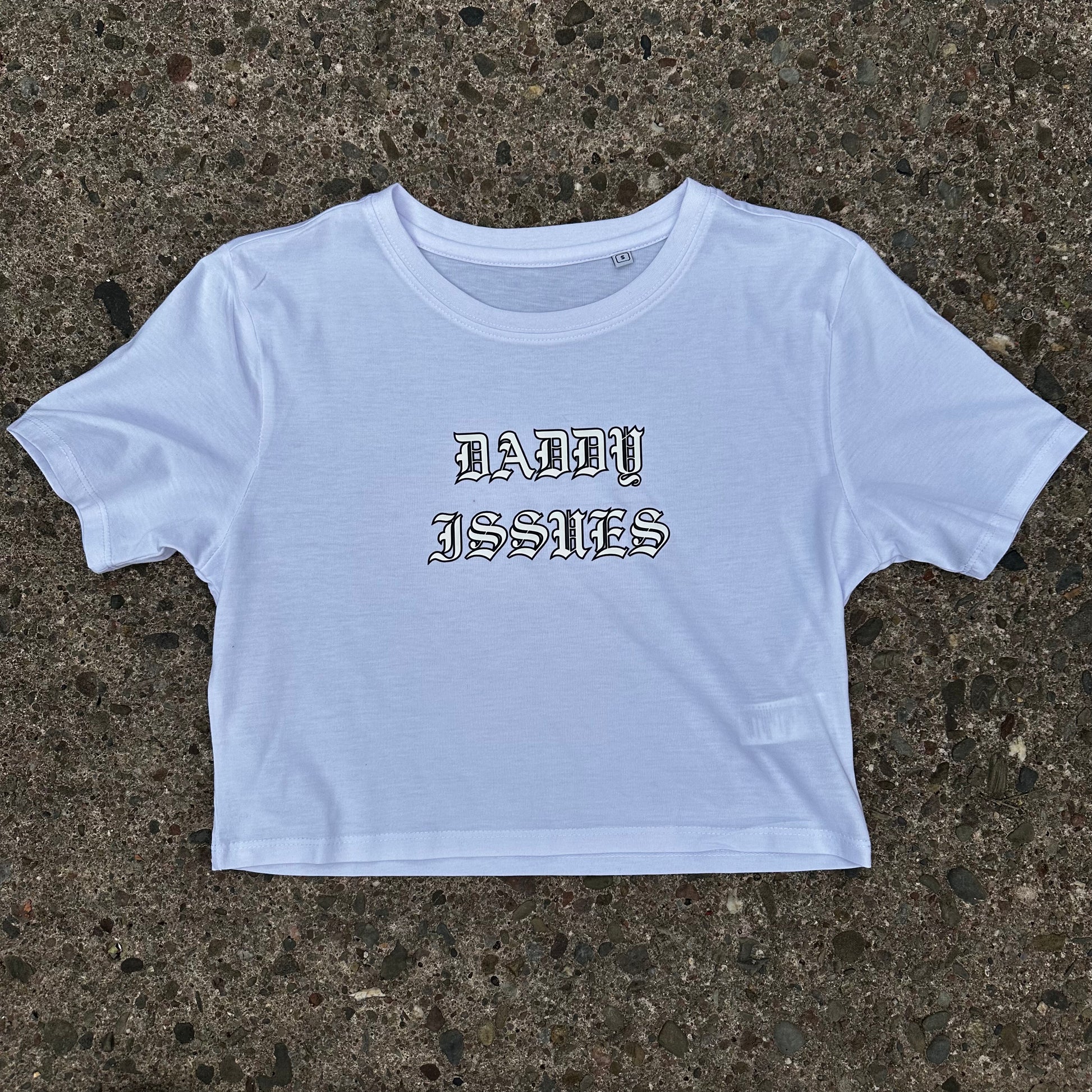 Sample Sale - Old English Daddy Issues White Crop Top - Small