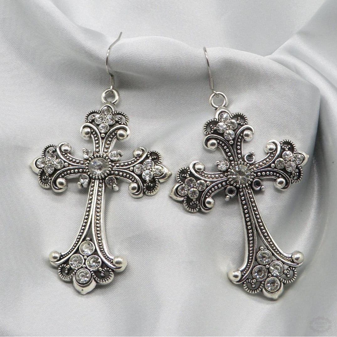 XL FILIGREE CROSS EARRINGS