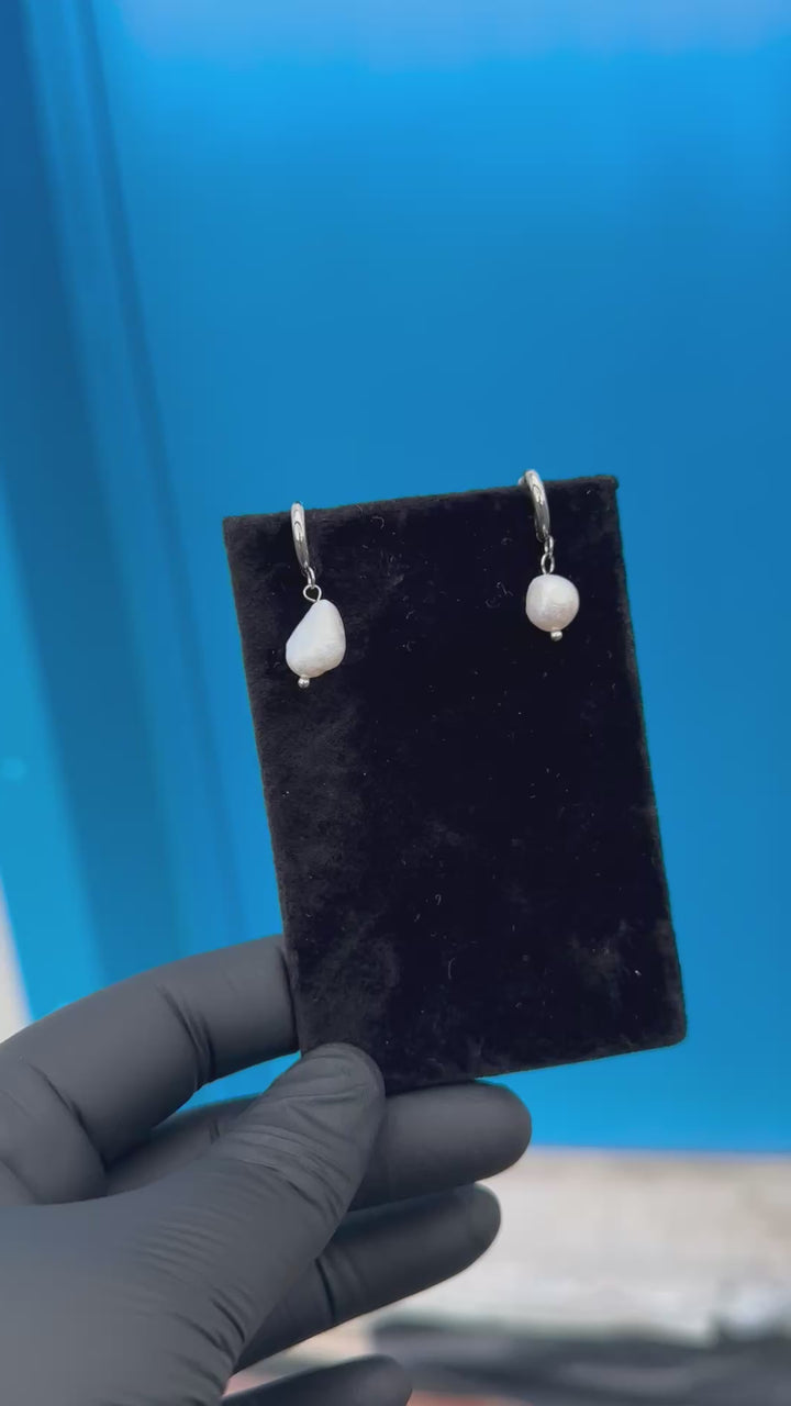 PEARL DROP HOOP EARRINGS