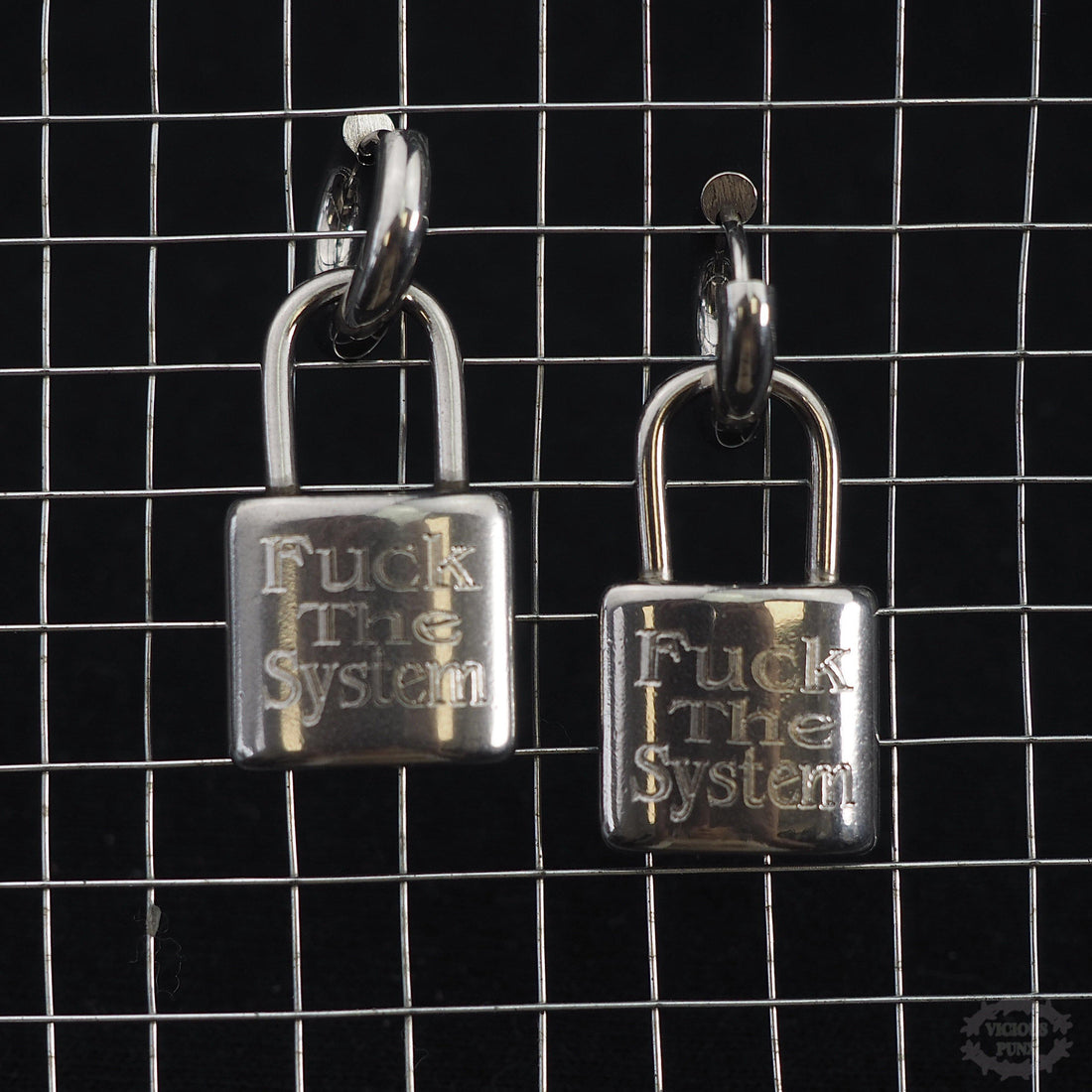 FUCK THE SYSTEM PADLOCK EARRINGS-Vicious Punx-Vicious Punx