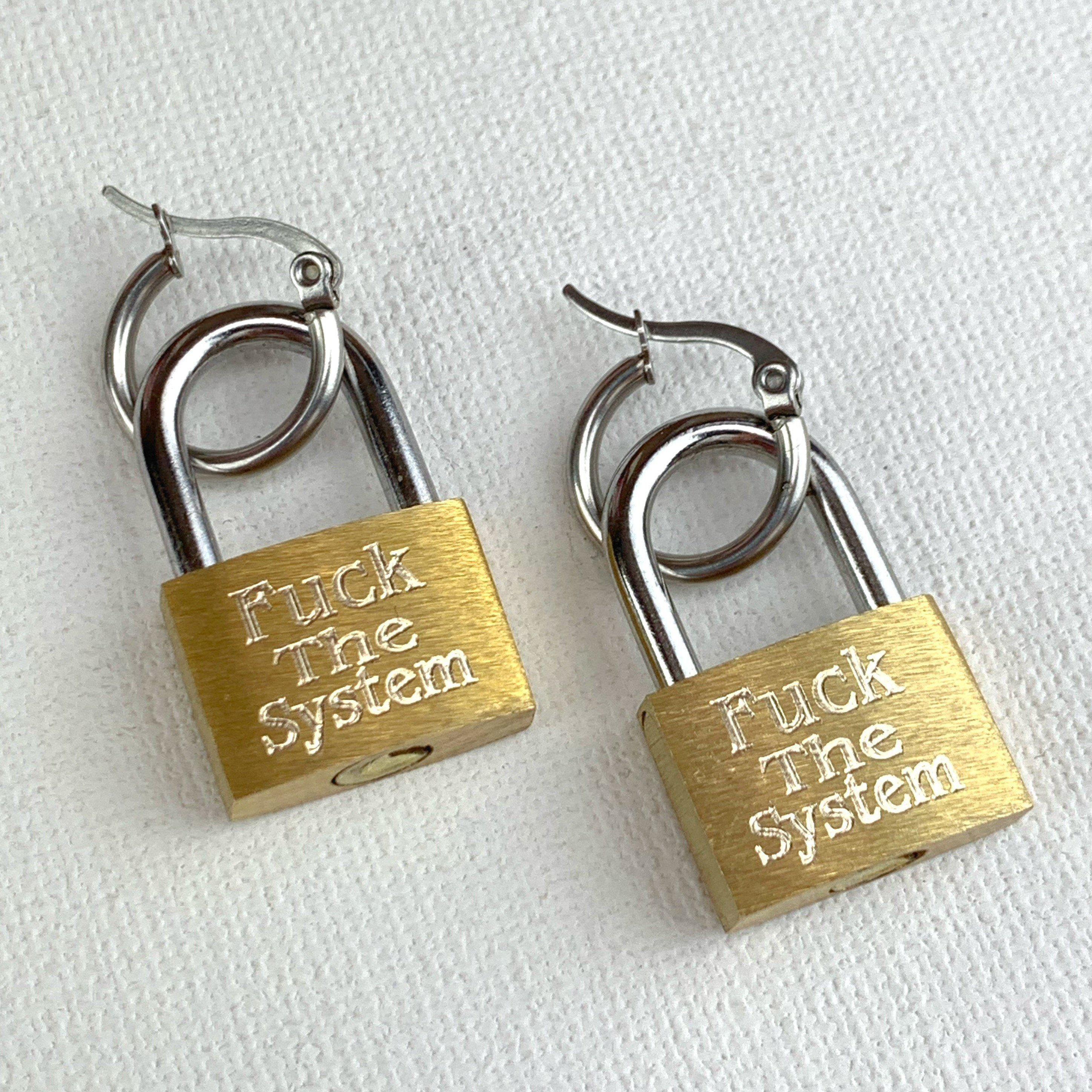 FUCK THE SYSTEM PADLOCK EARRINGS-Vicious Punx-Vicious Punx