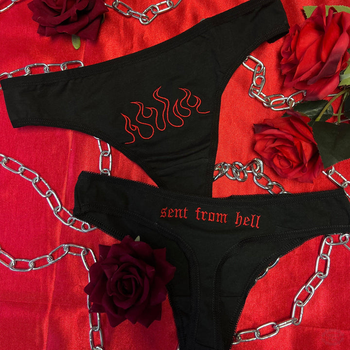 FLAMES SENT FROM HELL EMBROIDERED THONG / BOXER