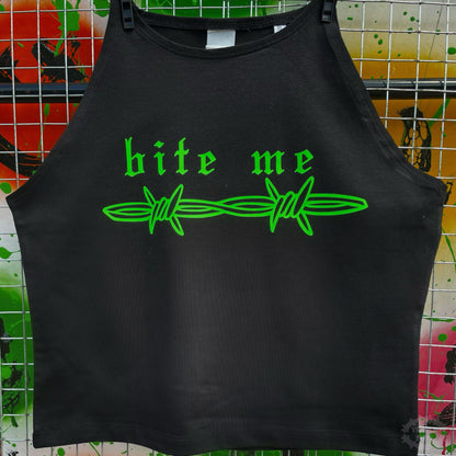 ‘BITE ME’ BARBED WIRE BLACK VEST