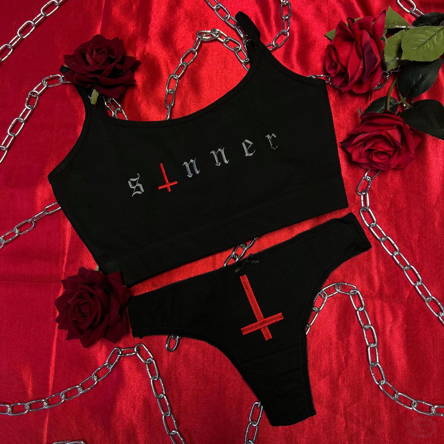 SINNER EMBROIDERED PANT SET-Vicious Punx-Vicious Punx