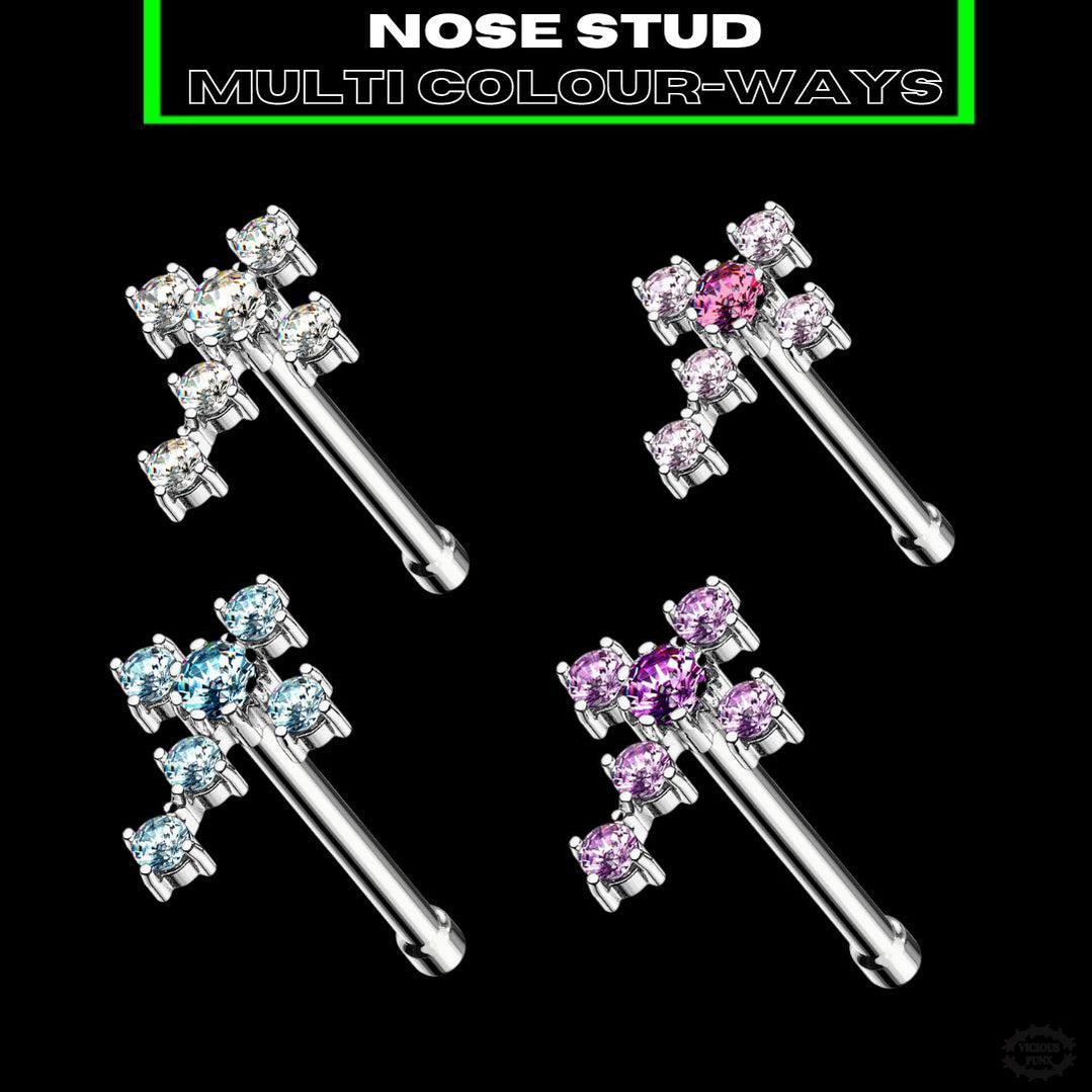 CZ CROSS STUD NOSE PIERCING-Vicious Punx-Vicious Punx
