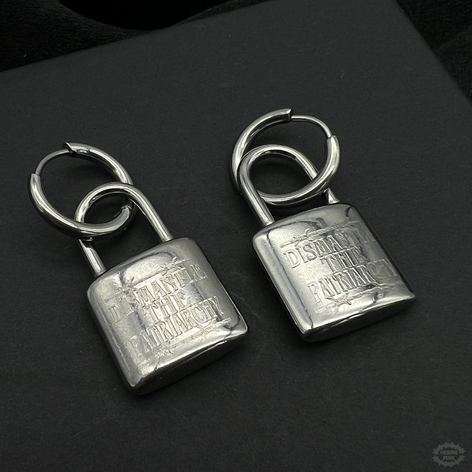 DISMANTLE THE PATRIARCHY PADLOCK EARRINGS-Vicious Punx-Vicious Punx