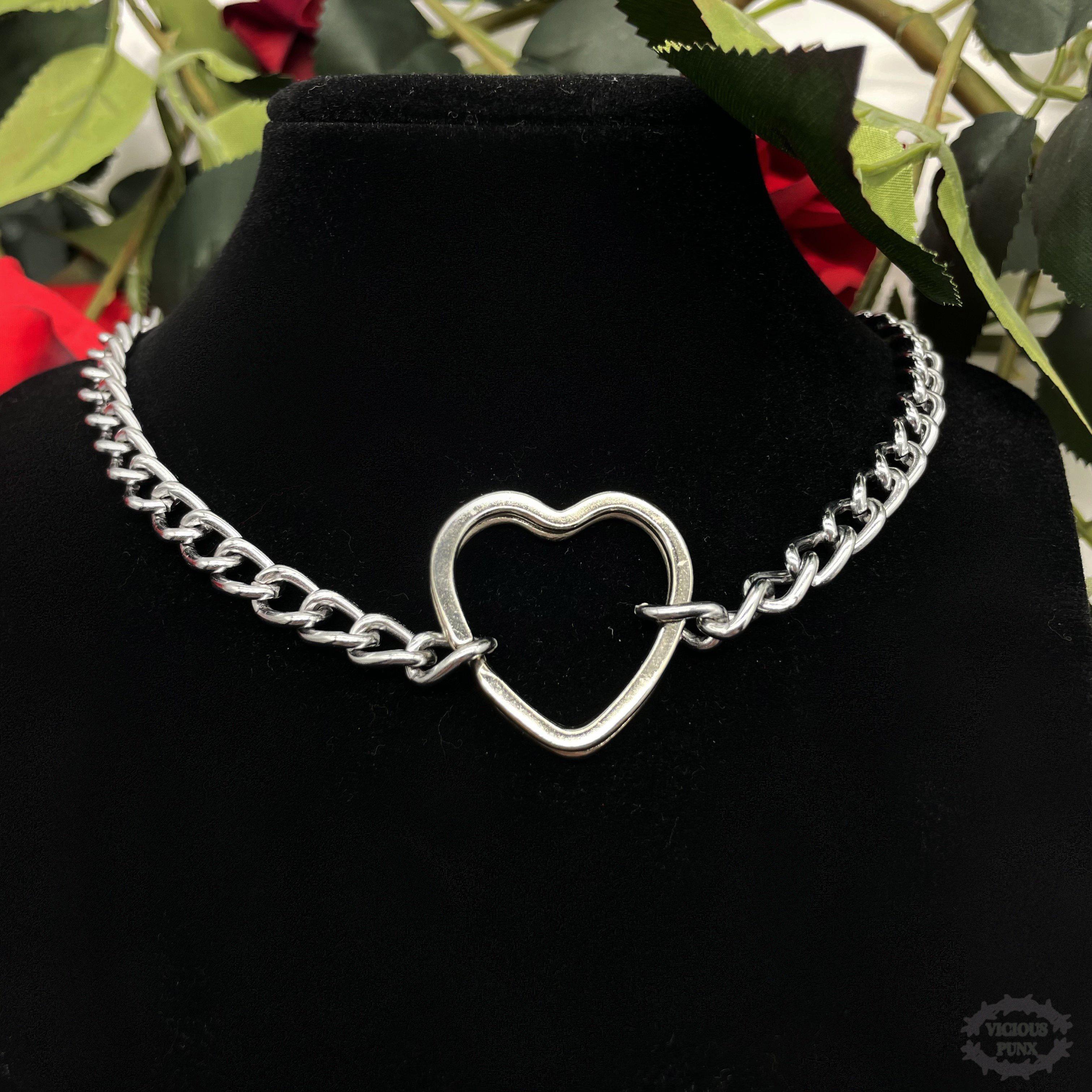 FLAT HEART TWISTED CHAIN NECKLACE-Vicious Punx-Vicious Punx