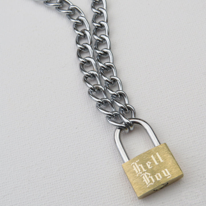 HELL BOY & HELL GIRL ENGRAVED PADLOCK NECKLACE-Vicious Punx-Vicious Punx